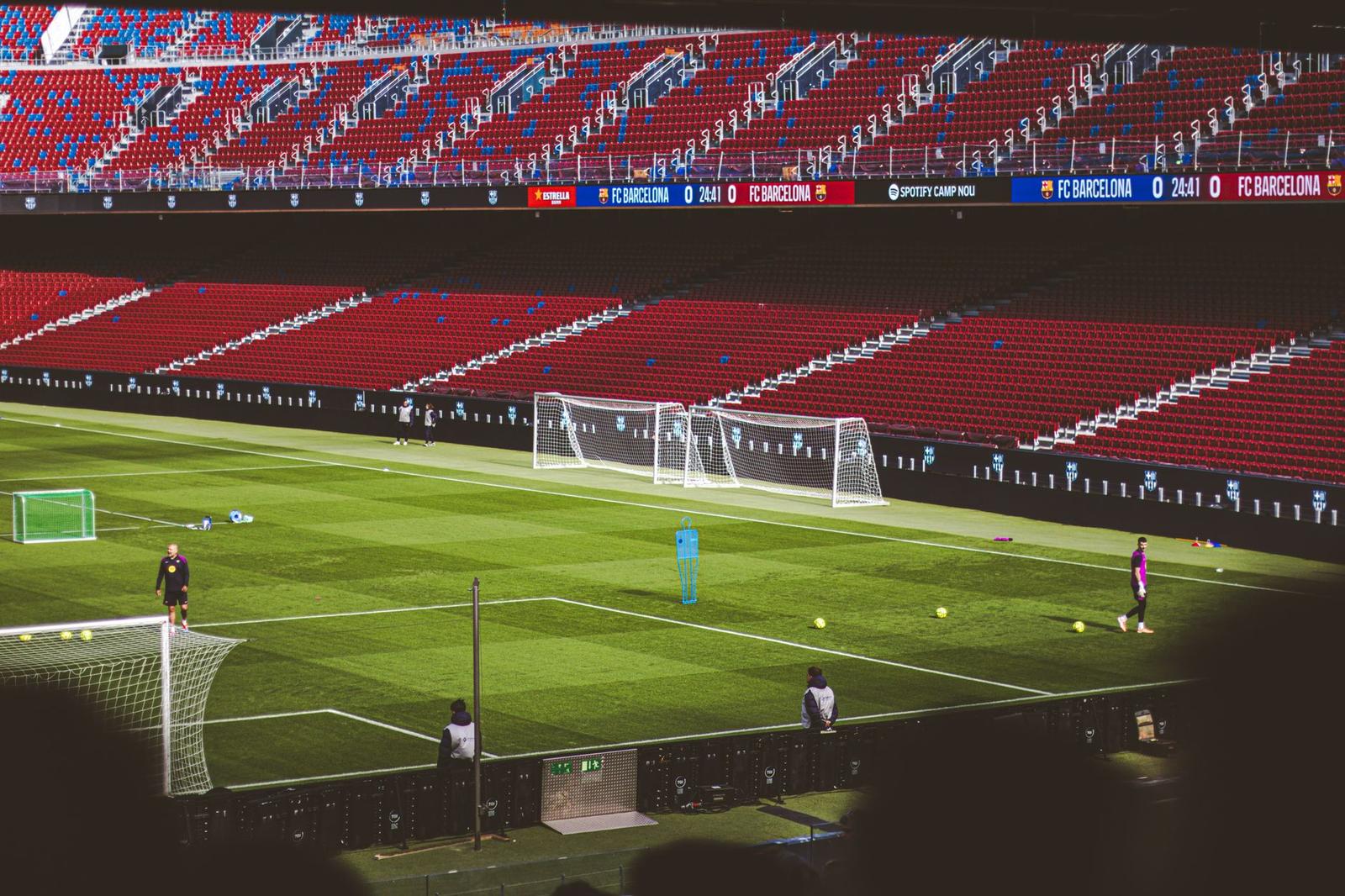 Empty Soccer Field at Fc Barcelona Stadium