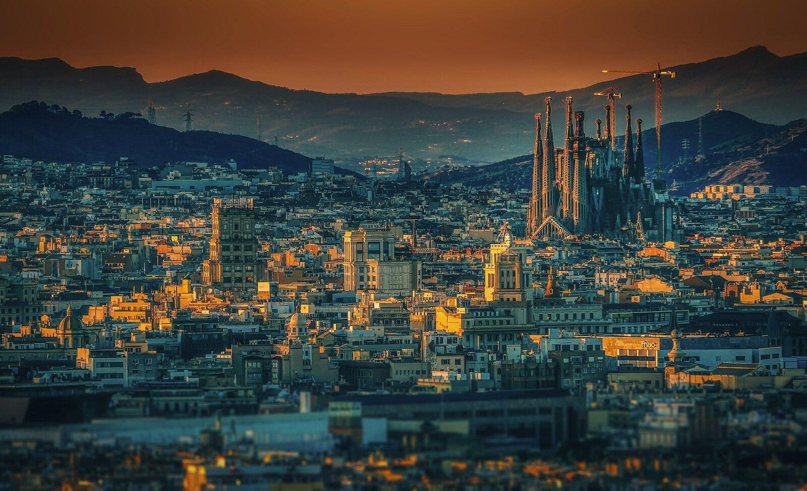Barcelona city view at sunset