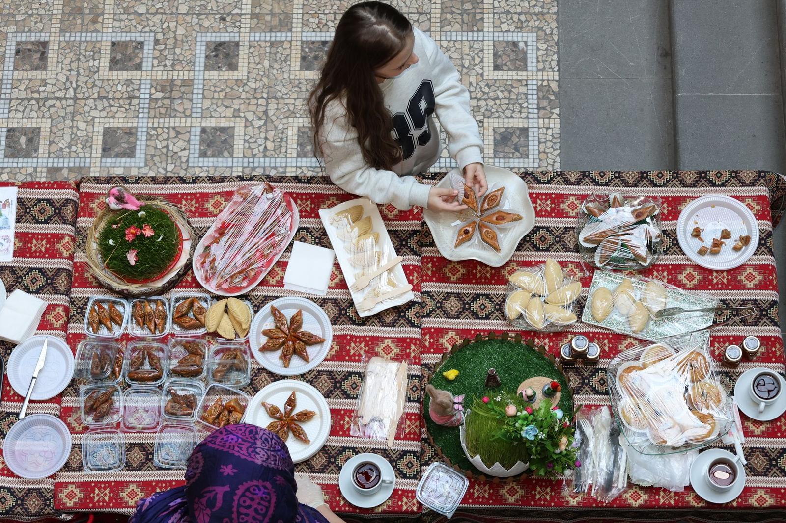 Top View of Traditional Food Stall with Decorative Display